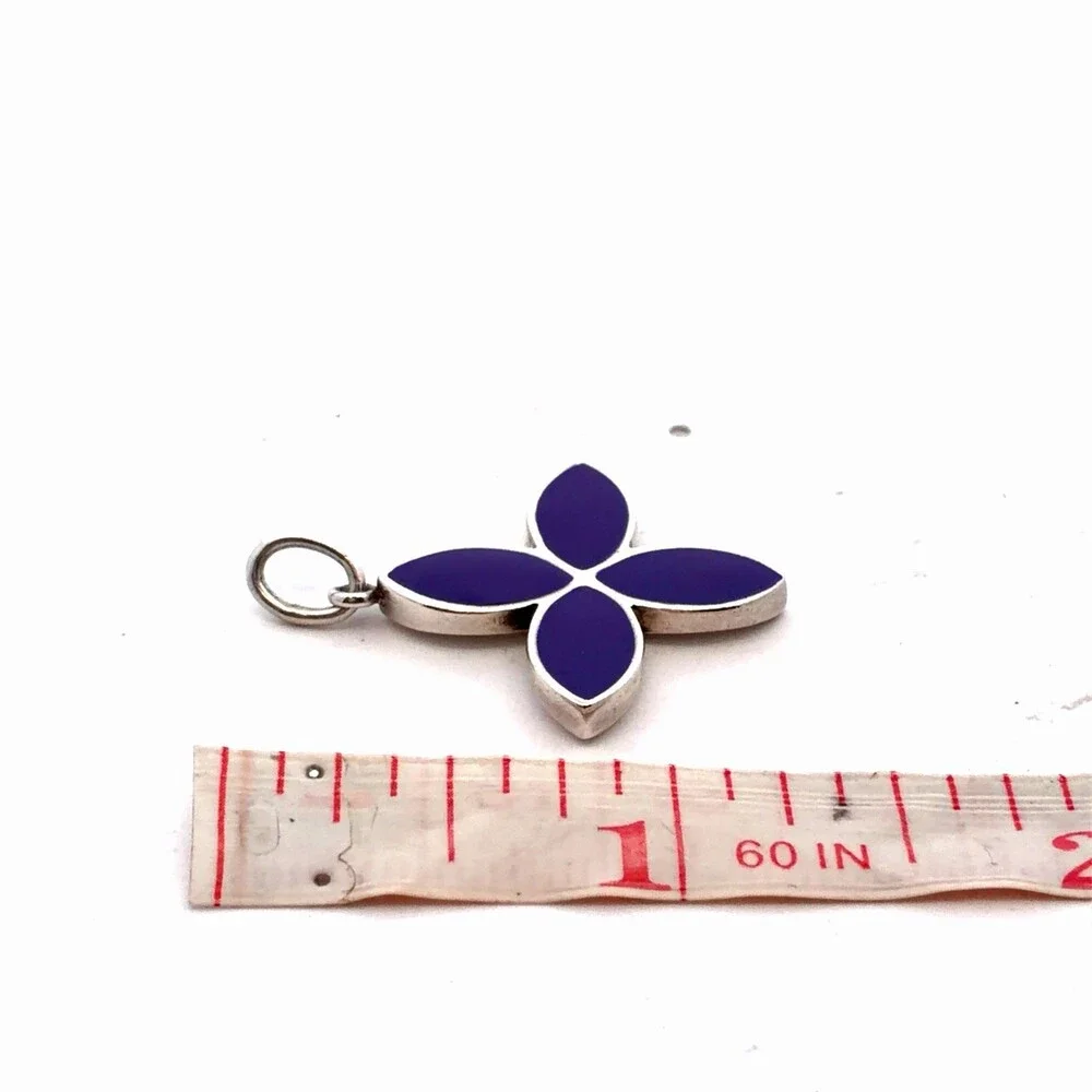 Authentic PANDORA 925 Sterling Silver Purple Enamel 390120 Dangle Flower Charm